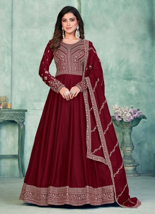 Heavy Ethnic Maroon Colour Fancy Anarkali Dress For Wedding Looks - KSM  PRINTS - 4213413