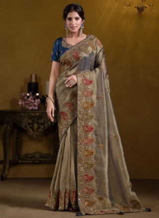 Beauteous Sequins Blue and Grey Contemporary Saree