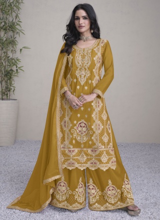 Beautiful Chinon Fancy Mustard Trendy Salwar Kameez