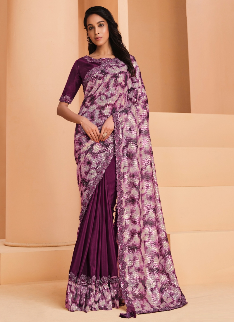 Beautiful Purple Embroidered Classic Saree
