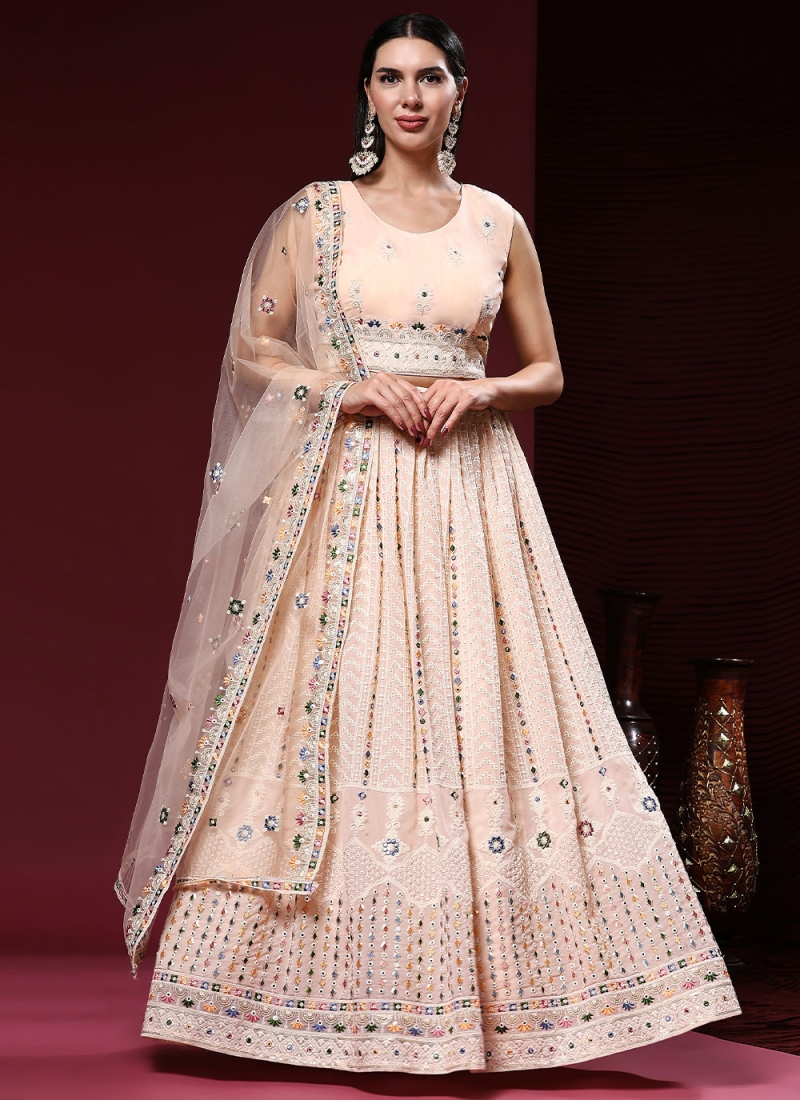 Ivory lucknowi lehenga with overlap blouse – Estie Couture