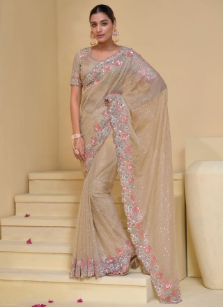 Bedazzling Banarasi Silk Brown Moti Traditional Saree