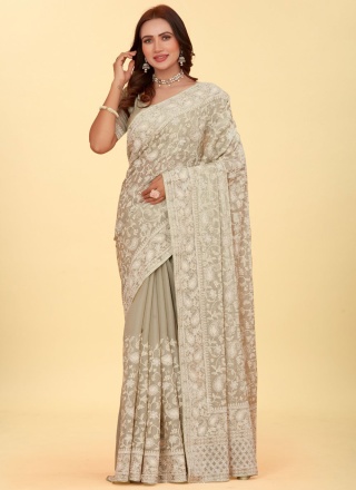 Beige Dimond Reception Contemporary Saree