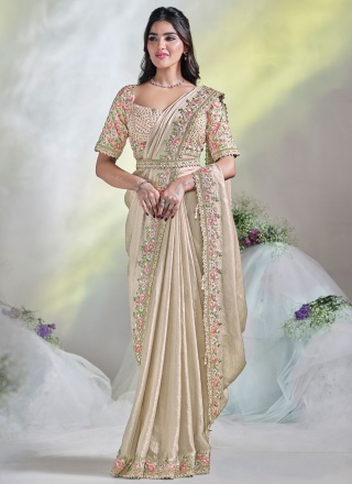 Beige Satin Silk Party Trendy Saree