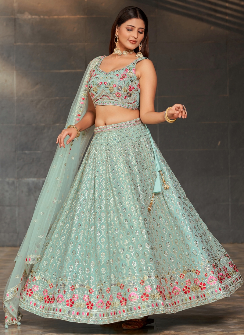 best thread work sangeet a line lehenga choli 31578