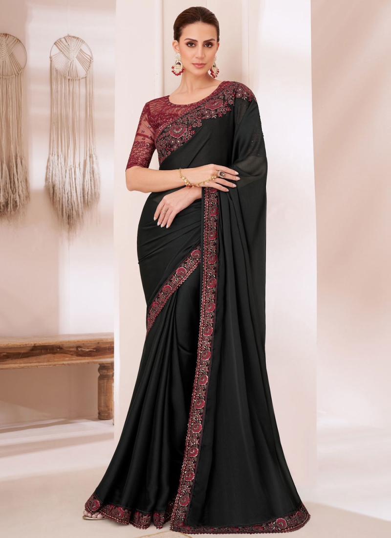 Black Chiffon Lace Classic Saree