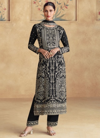 Black Chinon Ceremonial Readymade Salwar Kameez