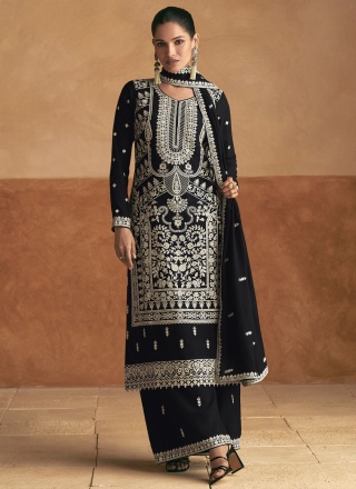 Black Chinon Trendy Salwar Kameez