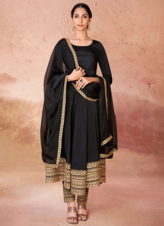 Black Embroidered Crepe Silk Trendy Salwar Kameez