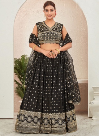 Black Engagement pure-dola Readymade Lehenga Choli