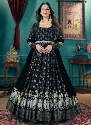 Black Faux Georgette Readymade Gown