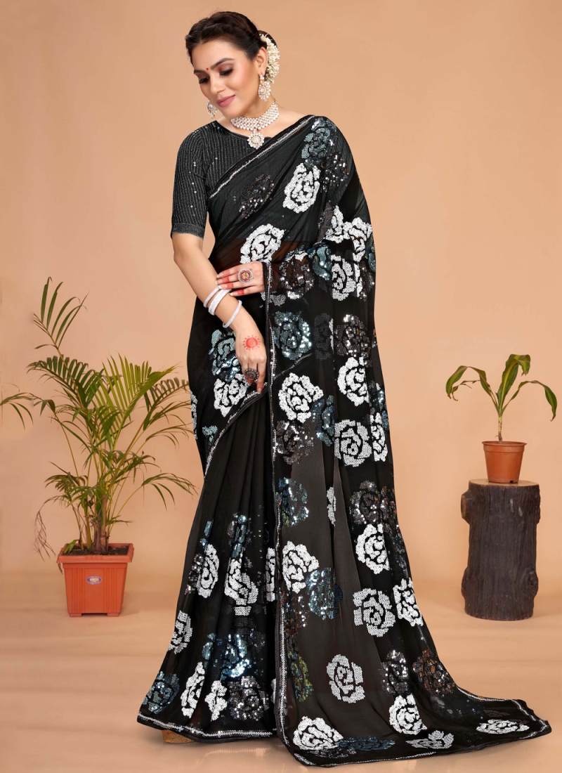 Black Georgette Designer Saree