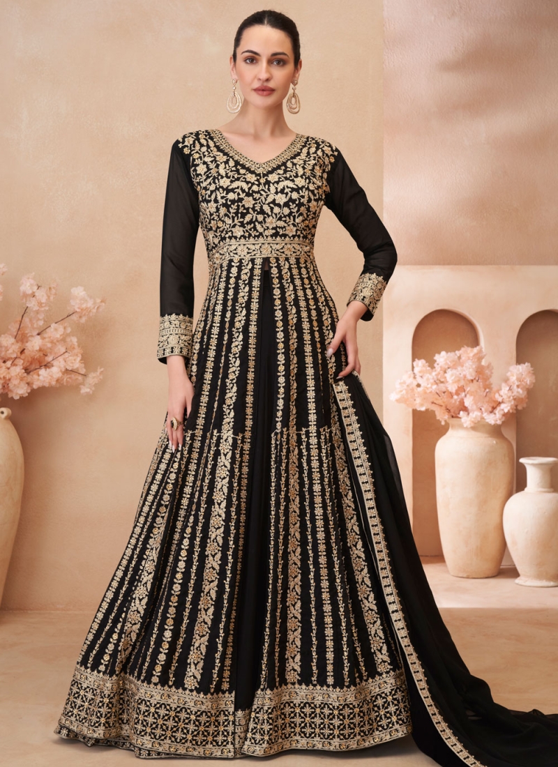 Black Georgette Party Readymade Lehenga Choli