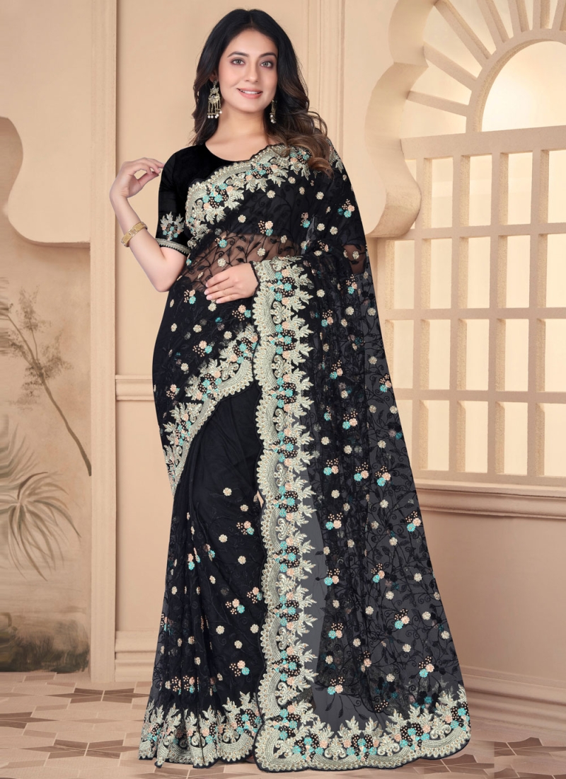 Black Net Moti Classic Saree