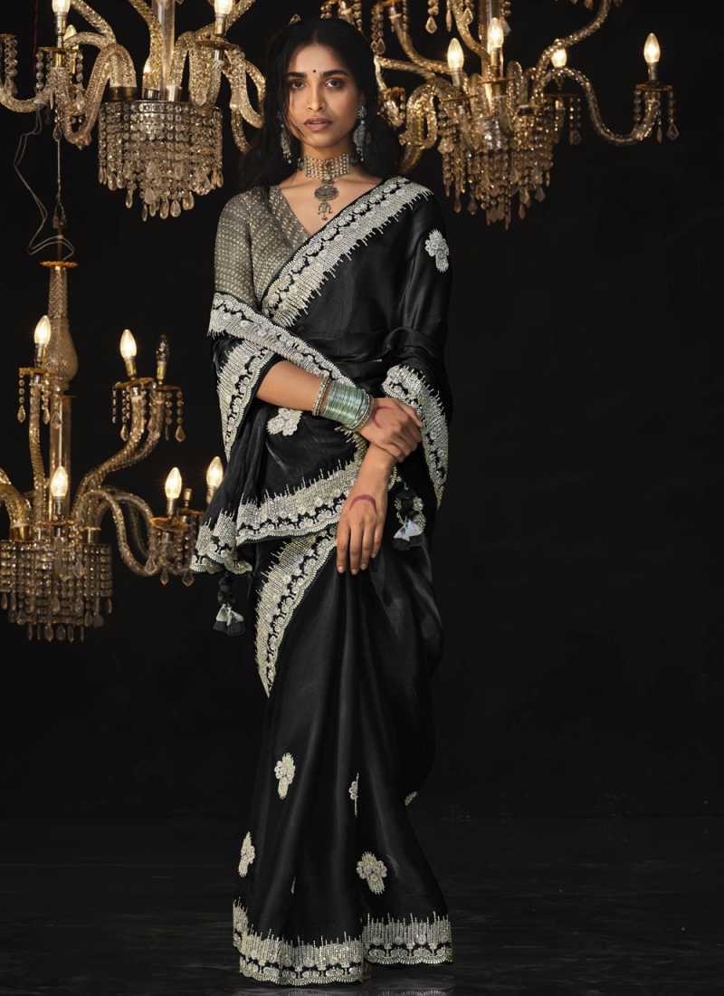 Black Sequins Silk Trendy Saree