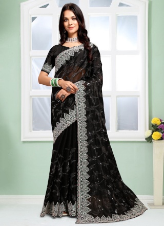 Black Silk Contemporary Saree