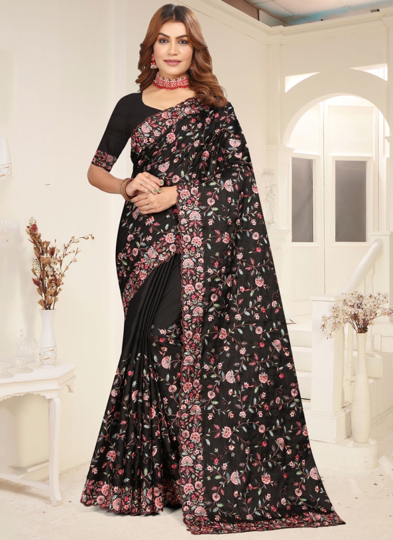 Black Tussar Silk Sangeet Classic Saree