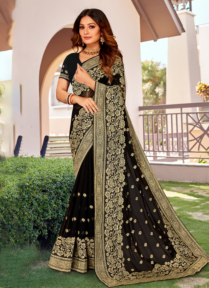 Beautiful Black Saree With Golden Blouse for the Perfect Combination