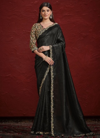 Blissful Crepe Silk Black Moti Designer Saree