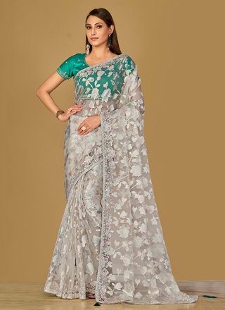 Blissful Embroidered Organza Off White Trendy Saree