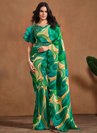 Blooming Satin Silk Digital Print Traditional Saree