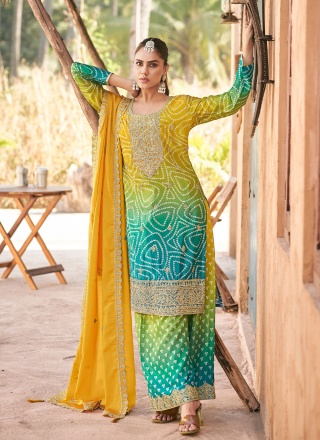 Blue and Green Color Readymade Salwar Kameez