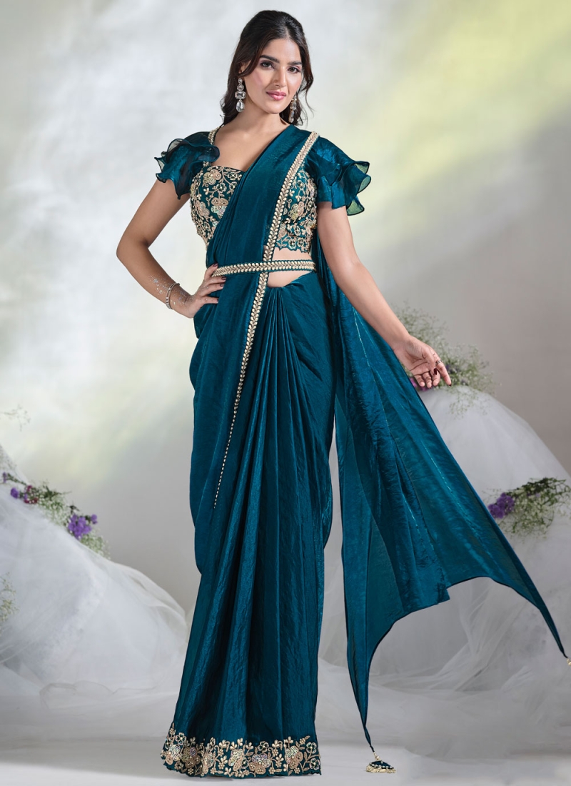 Blue and Teal Party Trendy Saree