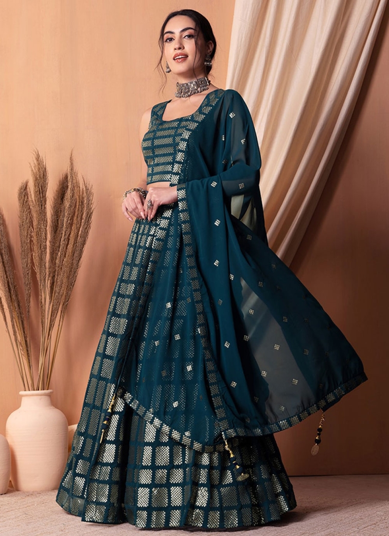 Blue and Teal Sequins Trendy Lehenga Choli