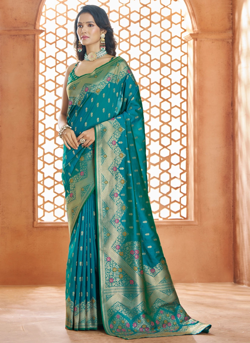 Blue Banarasi Silk Designer Saree