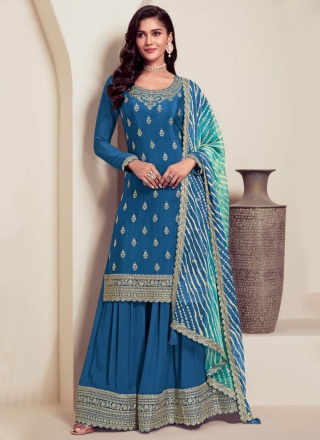 Blue Color Palazzo Salwar Kameez