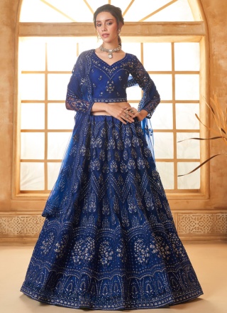 Blue Cord Engagement Trendy Lehenga Choli