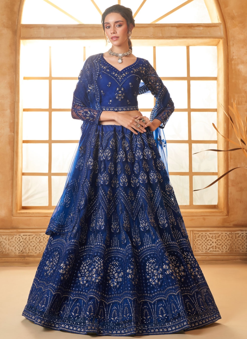 Blue Cord Engagement Trendy Lehenga Choli