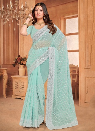 Blue Georgette Designer Saree