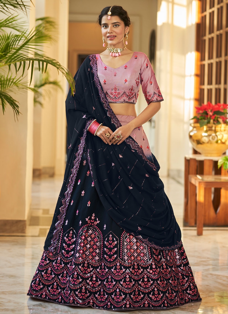 Navy Blue Color Velvet Silk Embroidery Designer Lehenga Wedding – Gunj  Fashion