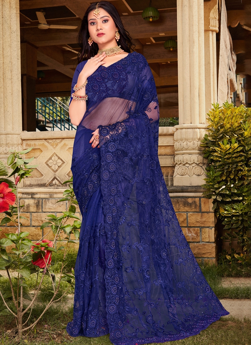 Navy Blue Designer Saree - Navy Blue Designer Saree buyers, suppliers,  importers, exporters and manufacturers - Latest price and trends