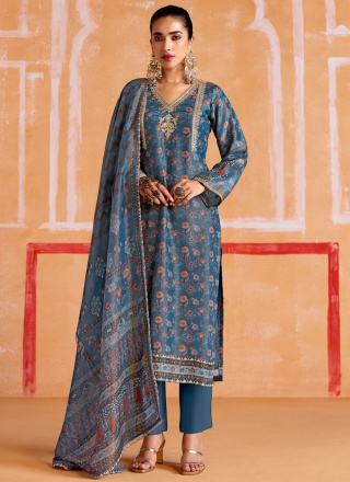 Blue Party Muslin Trendy Salwar Kameez