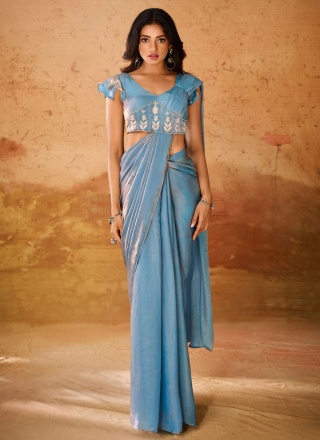 Blue Plain Party Designer Saree