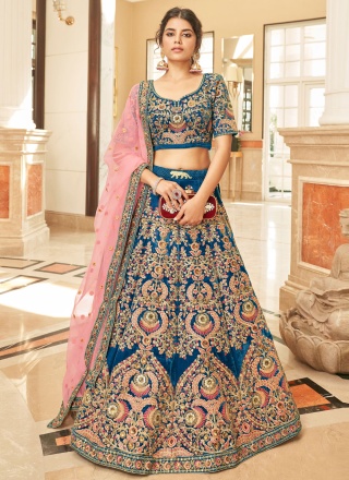 Blue Sangeet Velvet Trendy Lehenga Choli