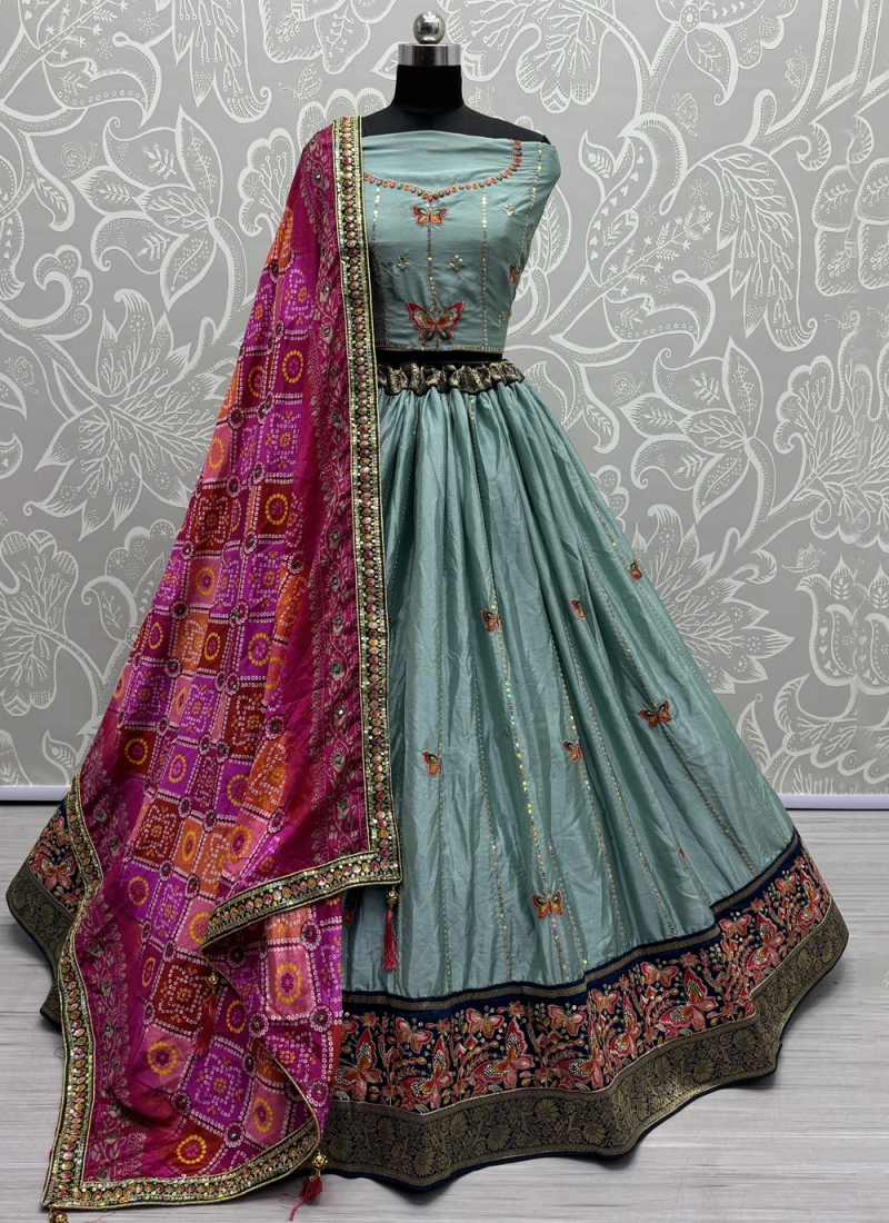 Blue Thread Mehndi Designer Lehenga Choli