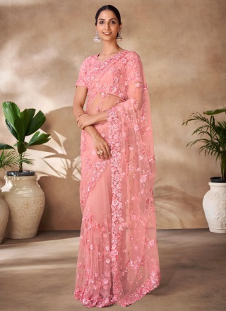 Breathtaking Net Pink Designer Saree