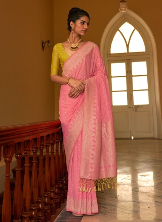 Breathtaking Pink Weaving Trendy Saree