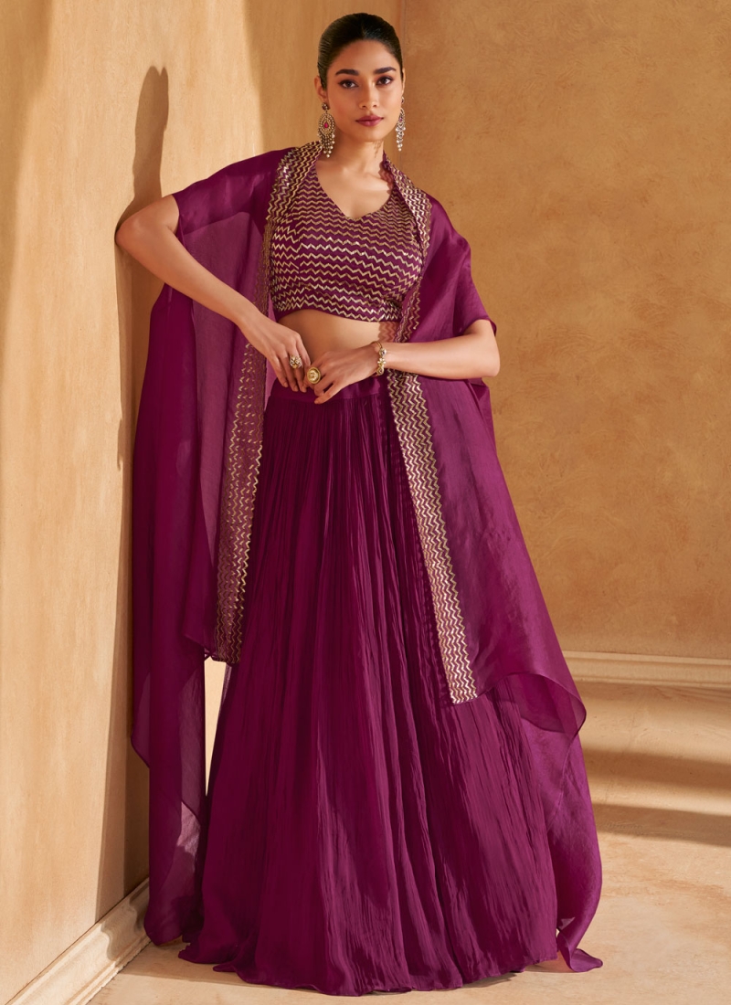 Brilliant Plain Purple Readymade Lehenga Choli