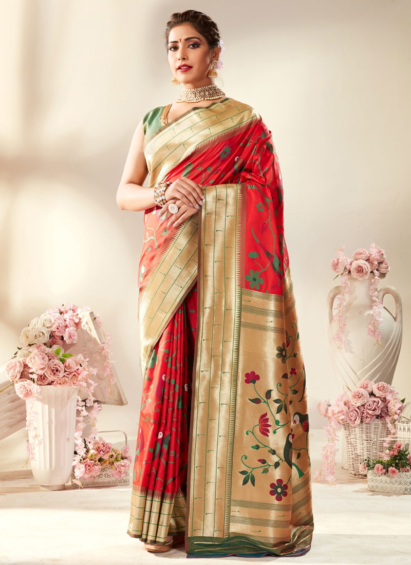 Cream Embroidered Border Engagement Saree In Silk