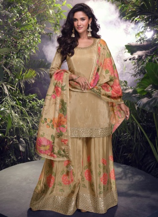 Brown and Cream Color Designer Salwar Kameez