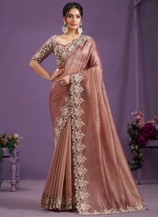 Brown and Peach Banarasi Silk Wedding Designer Saree