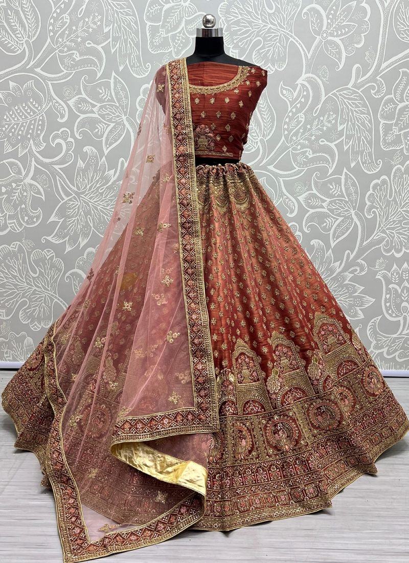 Buy Wedding Wear Net Embroidery Work Rose Brown Lehenga Choli Online From  Surat Wholesale Shop.