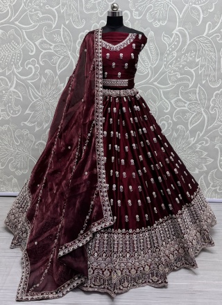 Burburry  Sequins Lehenga Choli in Maroon