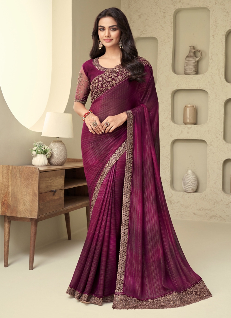 burgundy shimmer wedding classic saree 29123