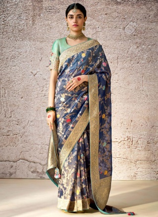 Capricious Navy Blue Classic Saree