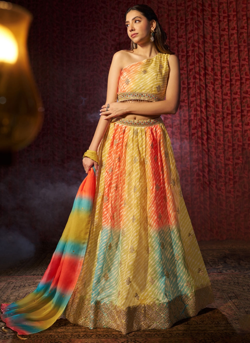 Capricious Organza Multi Colour Embroidered Trendy Lehenga Choli